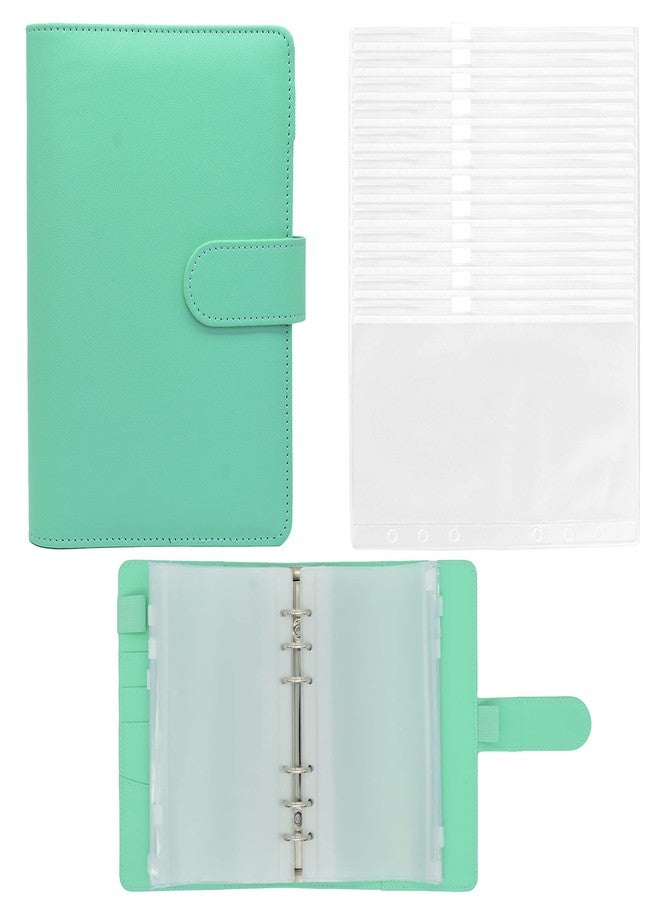Twavang 15 PCS A6 Binder Pockets with PU Leather Notebook Binder Cover Refillable 6 Round Ring Binder Set for Personal Planner Organizer, Budget Binder, Savings Binder (Green) - Image 1