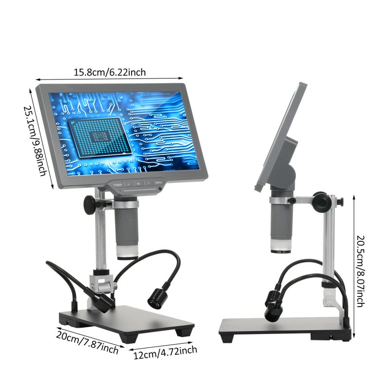 Digital Microscope 10.1-Inch IPS LCD 16MP Resolution - Metal Stand Coin Microscope 15X-208X Zoom for Adults Soldering Coin Collecting Scientific Exploration - Image 2