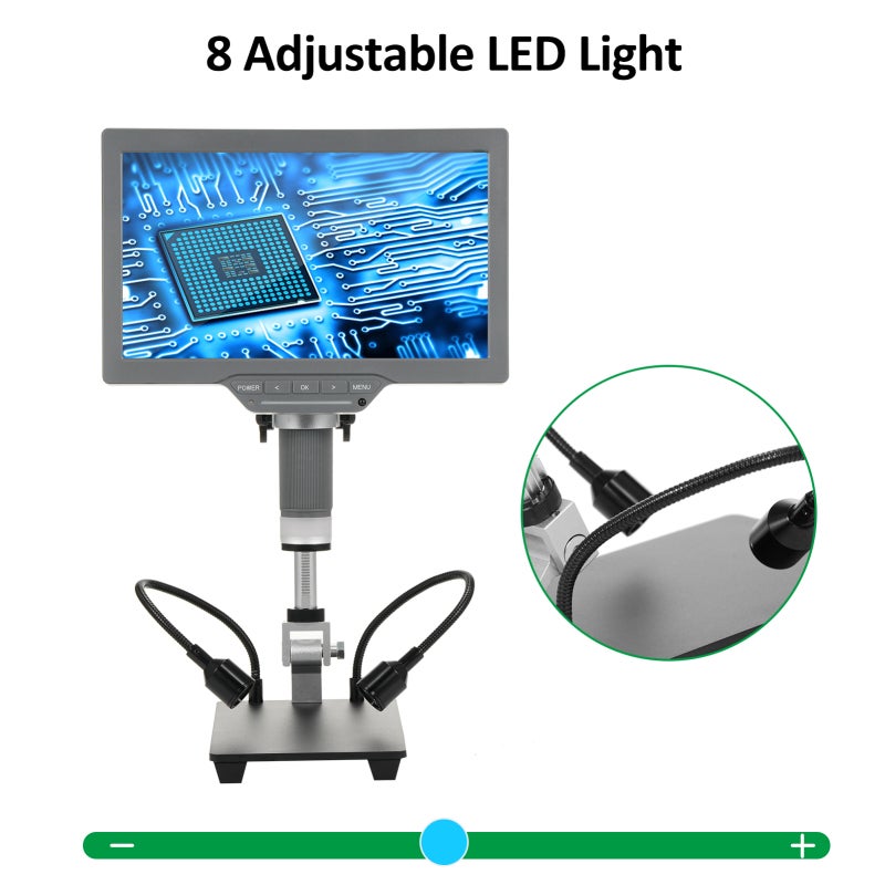 Digital Microscope 10.1-Inch IPS LCD 16MP Resolution - Metal Stand Coin Microscope 15X-208X Zoom for Adults Soldering Coin Collecting Scientific Exploration - Image 3