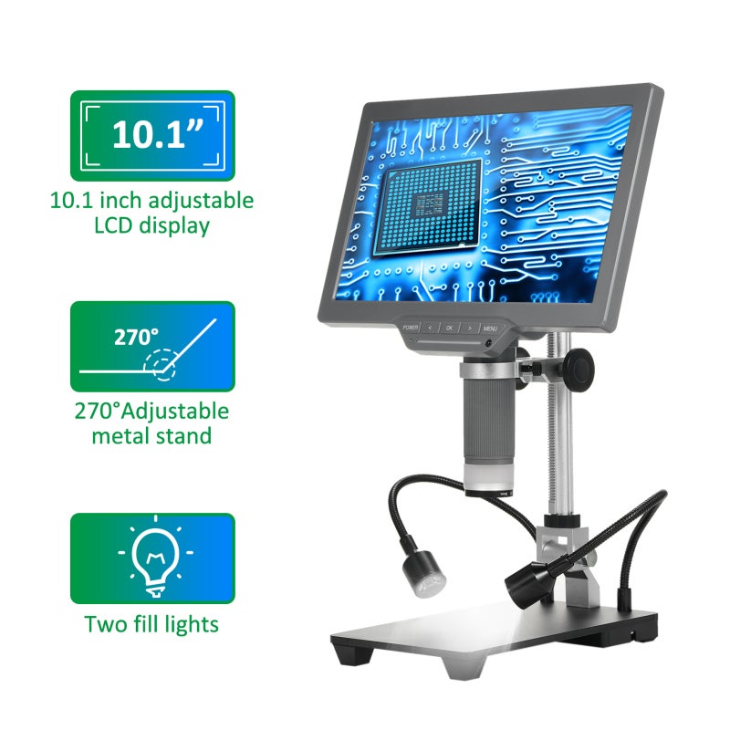 Digital Microscope 10.1-Inch IPS LCD 16MP Resolution - Metal Stand Coin Microscope 15X-208X Zoom for Adults Soldering Coin Collecting Scientific Exploration - Image 5