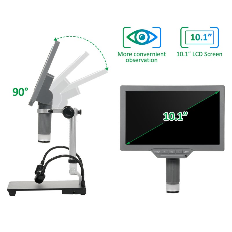 Digital Microscope 10.1-Inch IPS LCD 16MP Resolution - Metal Stand Coin Microscope 15X-208X Zoom for Adults Soldering Coin Collecting Scientific Exploration - Image 4