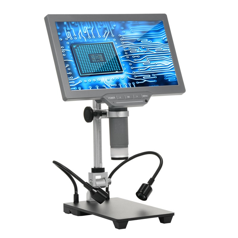 Digital Microscope 10.1-Inch IPS LCD 16MP Resolution - Metal Stand Coin Microscope 15X-208X Zoom for Adults Soldering Coin Collecting Scientific Exploration - Image 1