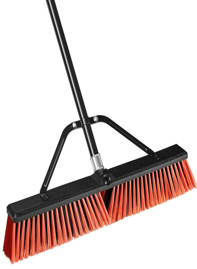 جيهون مكنسة دفع خارجية شديدة التحمل من جيهون بعرض 24 بوصة ومقبض بطول 63 بوصة، فرشاة صناعية تجارية بشعيرات صلبة للجراج والمستودع والمتجر والحديقة والفناء والساحة والشارع (أحمر) - Image 1