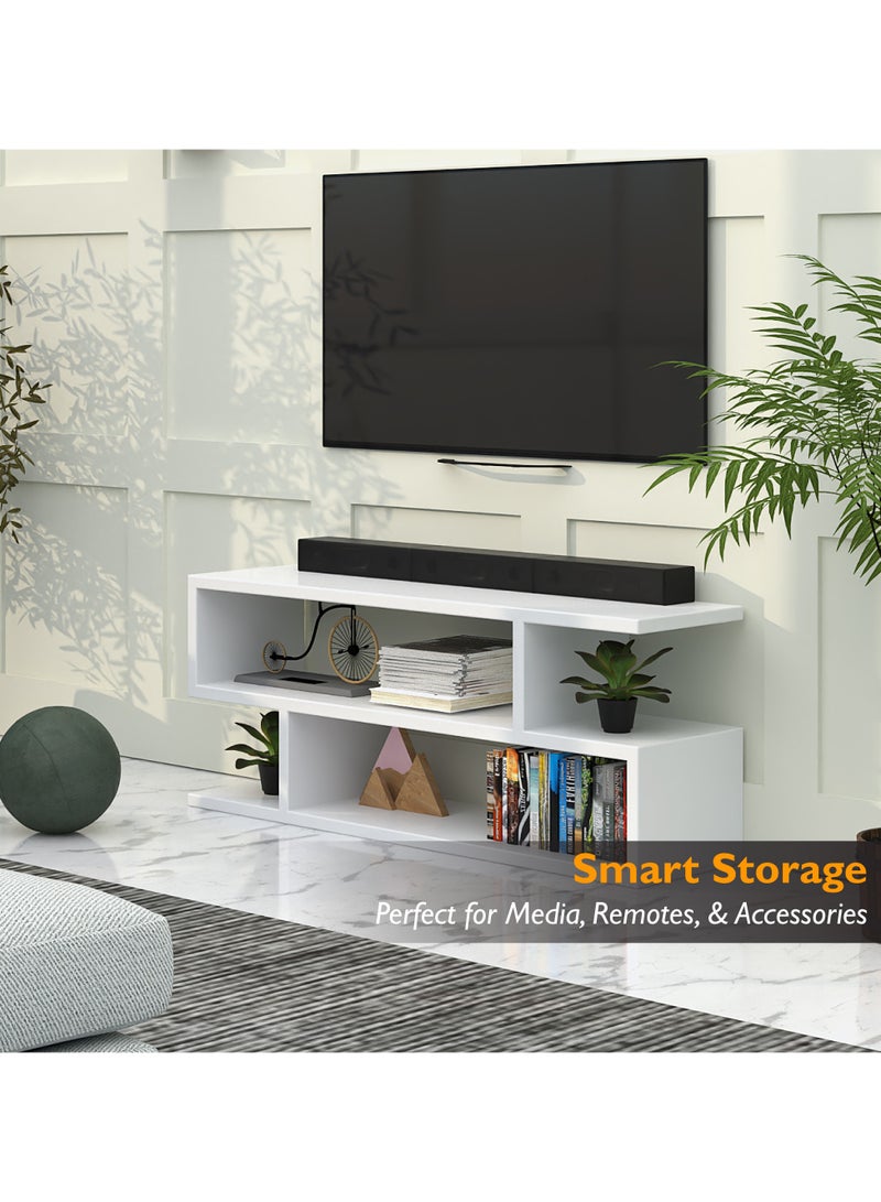 RIGID Wooden S-Shaped TV Console Stand, Modern Entertainment Unit with Open Shelves Storage for Living Room, Bedroom, Home Office (DIY Assembly, White, 30D x 110W x 45H CM) - Image 4