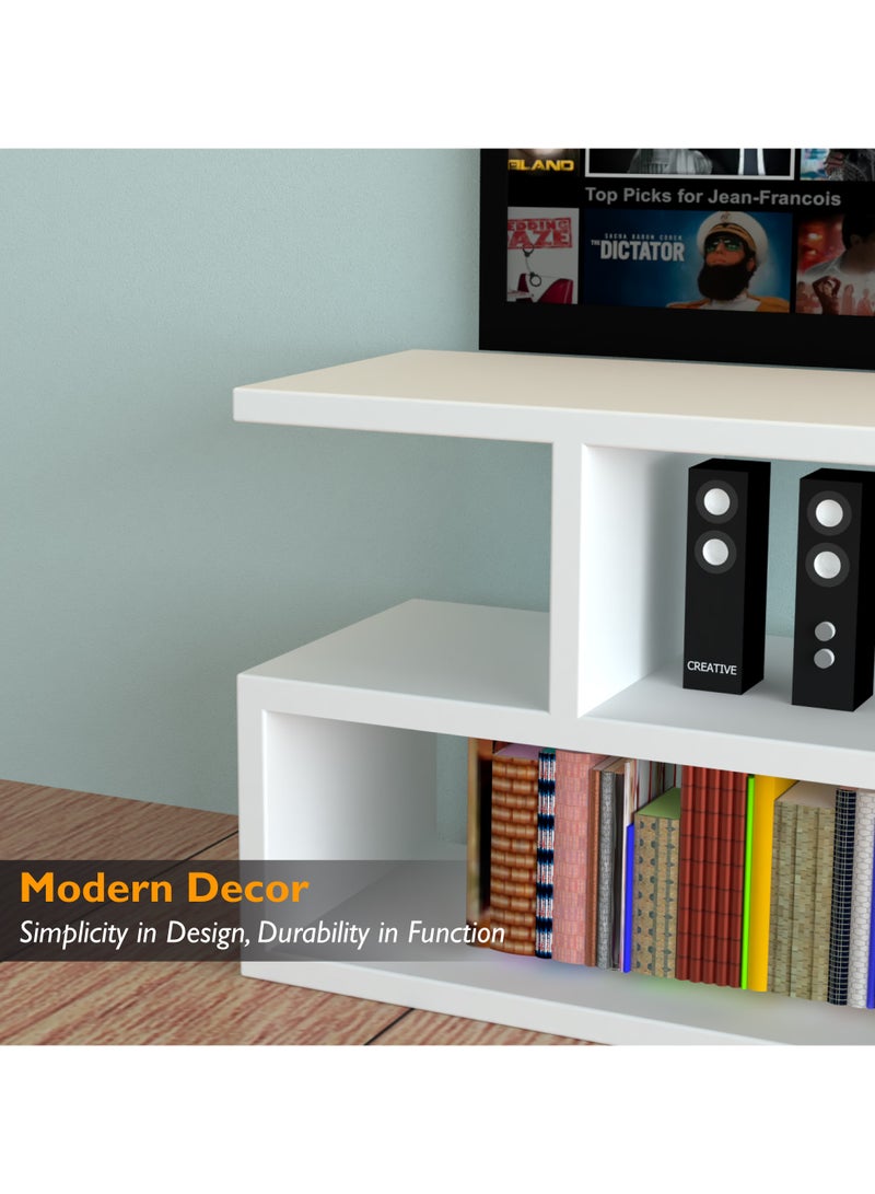 RIGID Wooden S-Shaped TV Console Stand, Modern Entertainment Unit with Open Shelves Storage for Living Room, Bedroom, Home Office (DIY Assembly, White, 30D x 110W x 45H CM) - Image 5