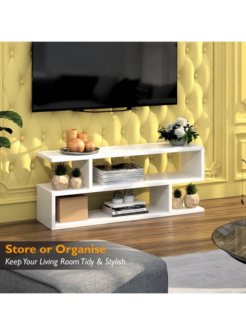 RIGID Wooden S-Shaped TV Console Stand, Modern Entertainment Unit with Open Shelves Storage for Living Room, Bedroom, Home Office (DIY Assembly, White, 30D x 110W x 45H CM) - Image 3