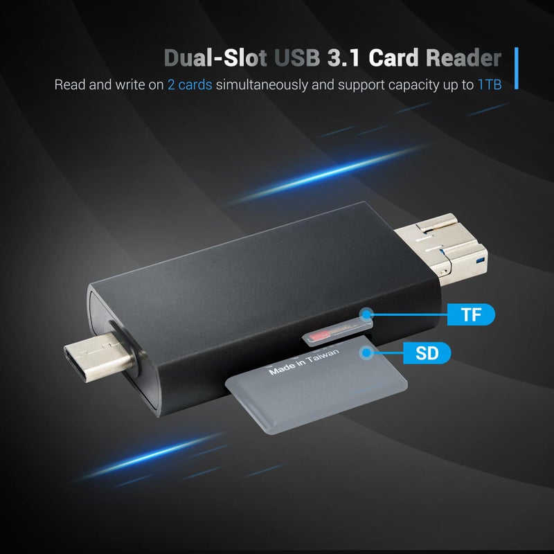 JJC UHS-II SD Micro SD 4.0 Card Reader Adapter, 3-in-1 USB-A 3.1 USB-C 3.1 Micro USB 2.0 Connection Port, High Transfer Speed up to 312MB/s, Compatible with Computer, Laptop, OTG Enable Phone & Tablet - Image 3
