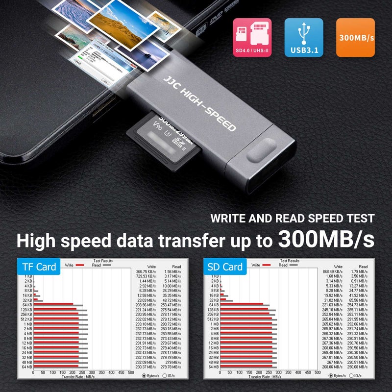 JJC UHS-II SD Micro SD 4.0 Card Reader Adapter, 3-in-1 USB-A 3.1 USB-C 3.1 Micro USB 2.0 Connection Port, High Transfer Speed up to 312MB/s, Compatible with Computer, Laptop, OTG Enable Phone & Tablet - Image 5