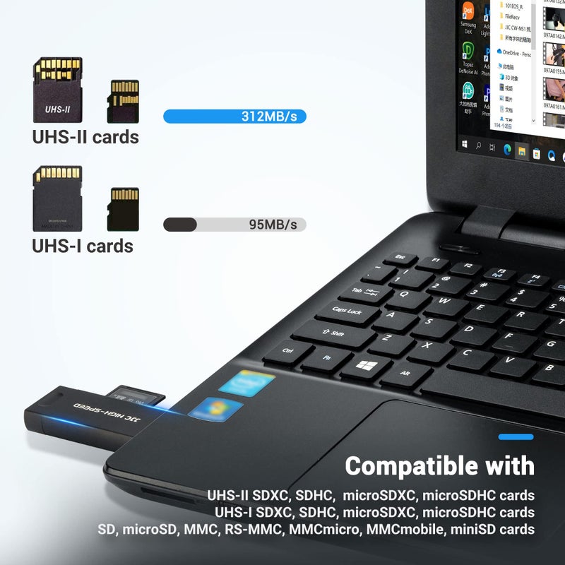JJC UHS-II SD Micro SD 4.0 Card Reader Adapter, 3-in-1 USB-A 3.1 USB-C 3.1 Micro USB 2.0 Connection Port, High Transfer Speed up to 312MB/s, Compatible with Computer, Laptop, OTG Enable Phone & Tablet - Image 4