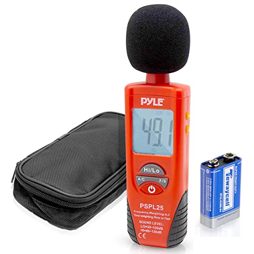 Pyle Digital Handheld Sound Level Meter - Meter Automatic with A and C Frequency Weighting for Musicians and Sound Audio Professionals, 9V Battery Type - Pyle SPL25, Red/Black (PSPL25) - Image 1