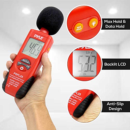 Pyle Digital Handheld Sound Level Meter - Meter Automatic with A and C Frequency Weighting for Musicians and Sound Audio Professionals, 9V Battery Type - Pyle SPL25, Red/Black (PSPL25) - Image 2