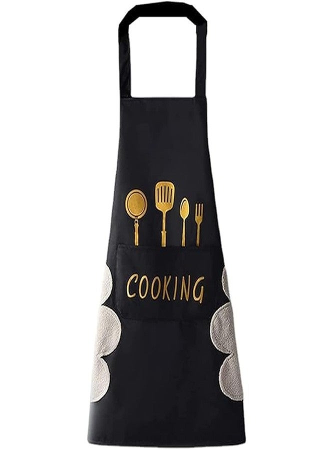 BBD kitchen shop Cooking Apron Kitchen Pocket Apron | Waterproof Kitchen Appron Cute Kitchen Apron With Front Pocket Kitchen Apron with Front Pocket and side Coral Velvet for Wiping Hands - Image 1