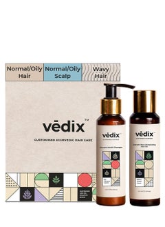 Vedix Vedix Ayurvedic Hair Care Combo Pack, Customized Hair Care Kit - Hair Oil + Anti Hair Fall Shampoo for Normal/Oily Hair with Normal-Oily Scalp & Curly-Wavy Hair - 200 ml  - Image 1