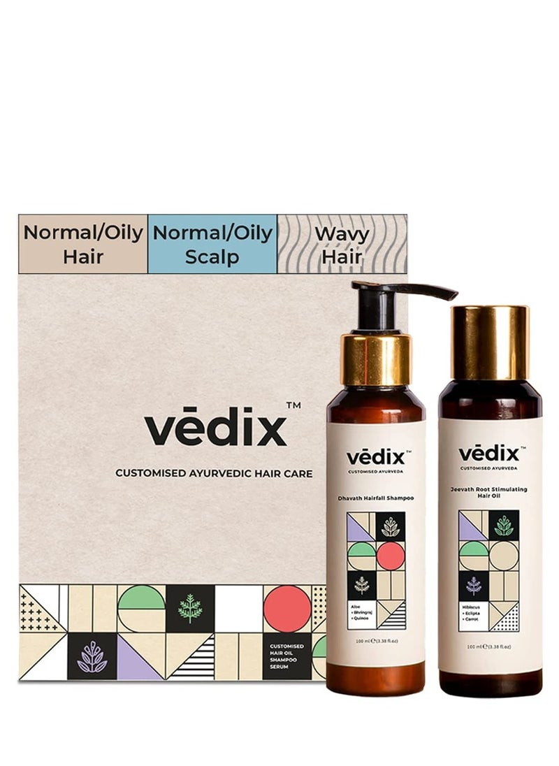 Vedix Vedix Ayurvedic Hair Care Combo Pack, Customized Hair Care Kit - Hair Oil + Anti Hair Fall Shampoo for Normal/Oily Hair with Normal-Oily Scalp & Curly-Wavy Hair - 200 ml  - Image 1
