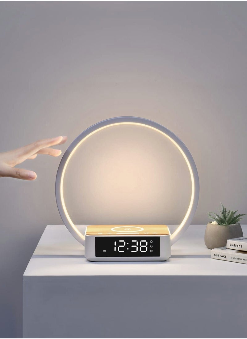 Y&D - Bedside Table Lamp, Touch Lamp with Alarm Clock Wireless Charging Wake-up Light, LED Desk 3-Grade Dimmable Nightstand Reading - Image 1