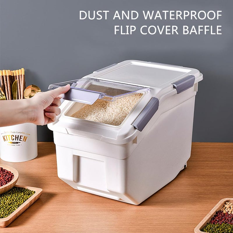 jioko 20Lbs 2 Pack Food Storage Container with Scoop, Airtight Rice Storage Bins Flour Containers Pet Food Dispenser with Handle & Wheels, Plastic Kitchen Pantry Organization for Cereal Baking Supplies - Image 5