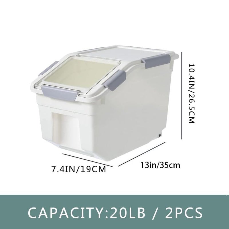 jioko 20Lbs 2 Pack Food Storage Container with Scoop, Airtight Rice Storage Bins Flour Containers Pet Food Dispenser with Handle & Wheels, Plastic Kitchen Pantry Organization for Cereal Baking Supplies - Image 2