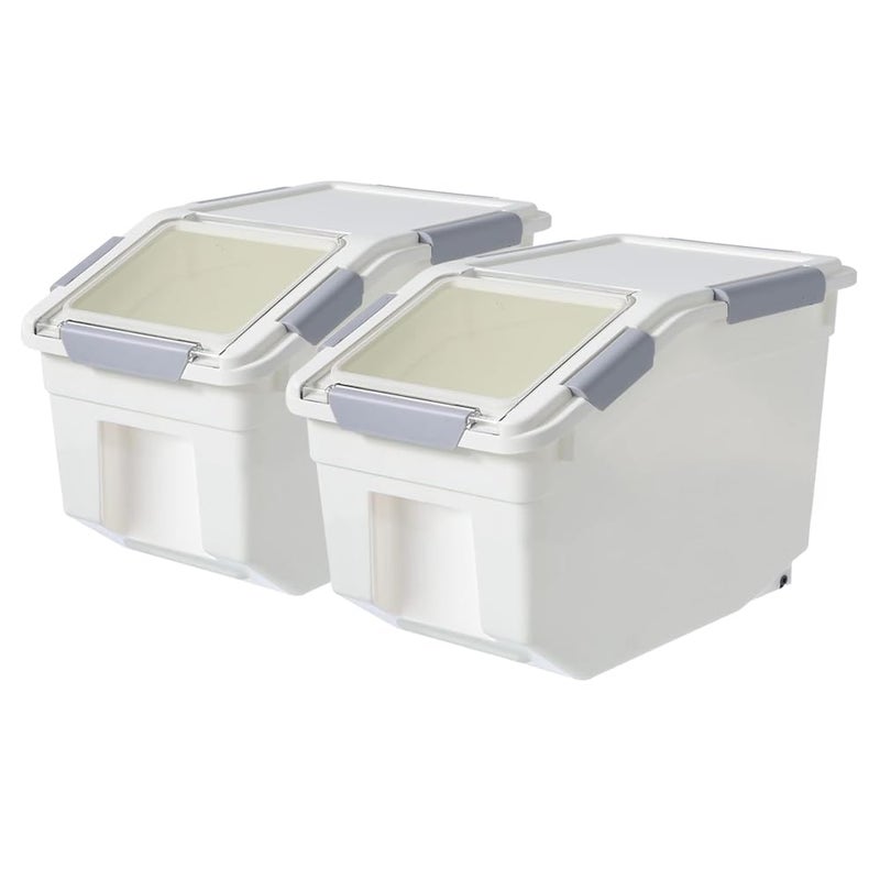 jioko 20Lbs 2 Pack Food Storage Container with Scoop, Airtight Rice Storage Bins Flour Containers Pet Food Dispenser with Handle & Wheels, Plastic Kitchen Pantry Organization for Cereal Baking Supplies - Image 1