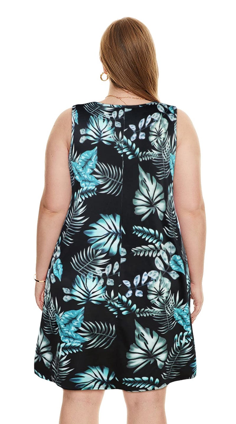 elescat Plus Size Maternity Dress for Women Beach Flowy Casual Swing Loose Tank Sun Dresses with Pockets Cover up(Leaf Floral,3XL) - Image 5