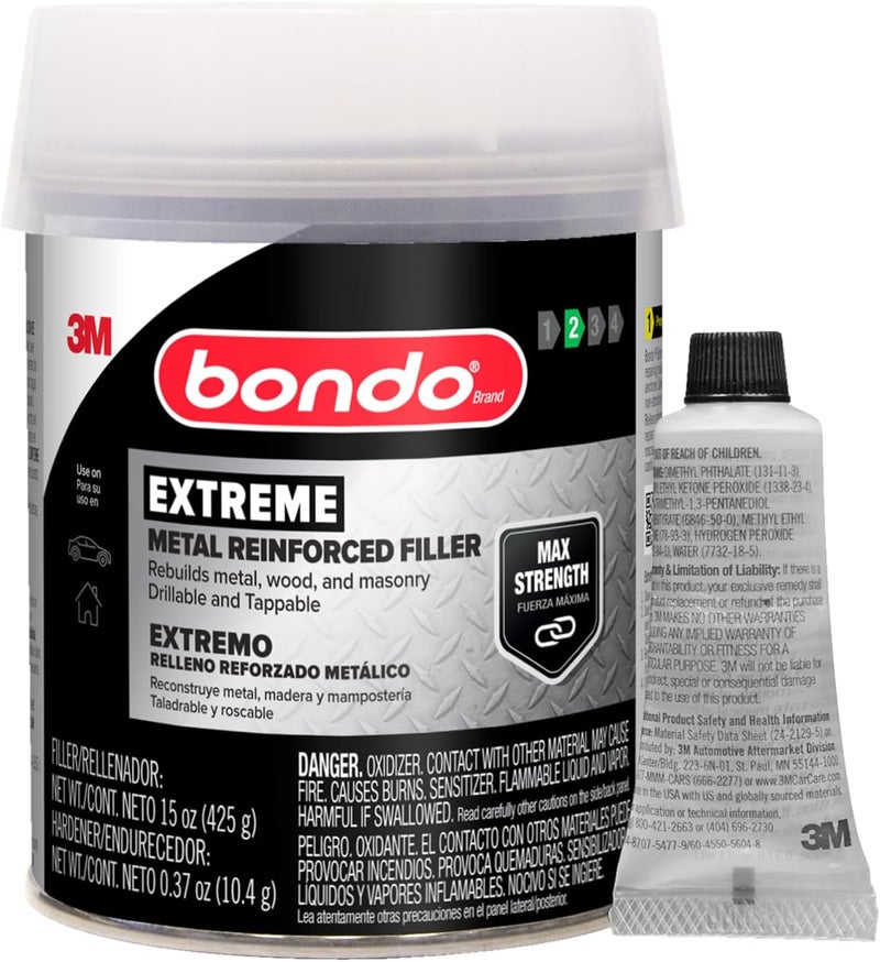 Bondo Metal Reinforced Filler - High Strength Filler, Can be Drilled and Tapped - Will Not Rust, 11.2 Fl oz with 0.37 oz Hardener Trendy economical quality