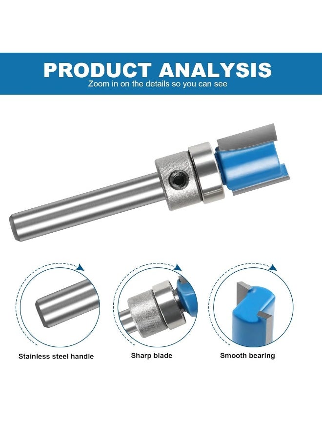 Straight Router Bit Set, 3PCS 1/4 Shank Flush Trim Router Bit, Pattern Flush Trim Router Bits Set, Milling Cutter Tool with Top Bearing for Carpenter DIY Woodworking