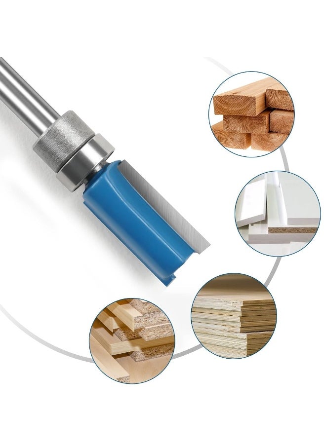 Straight Router Bit Set, 3PCS 1/4 Shank Flush Trim Router Bit, Pattern Flush Trim Router Bits Set, Milling Cutter Tool with Top Bearing for Carpenter DIY Woodworking