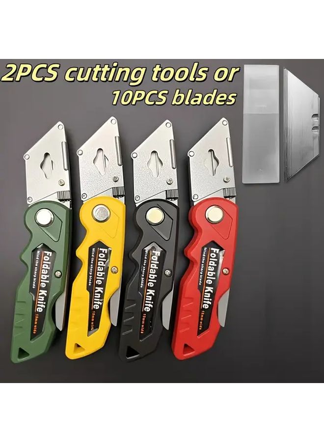 Multifunctional Folding Art Knife Set 10pcs Yellow Quick Change Safe Lock Ergonomic Handle - Image 2