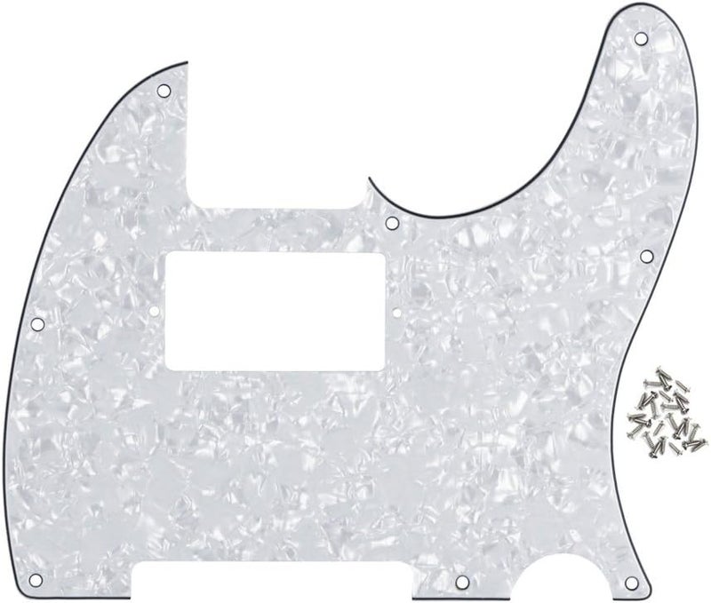 FLEOR 8 Hole TL Pickguard Guitar Humbucker Pick Guard HH with Screws Fit USA/Mexican Standard TL Style Guitar Part, 4Ply White Pearl - Image 1