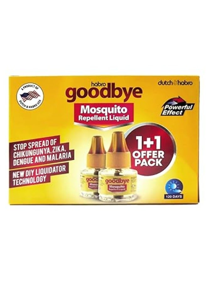 Habro Goodbye Mosquito Repellent Liquid | Mosquito Killer Liquid Kit | 60+60 Nights Refill - 45ml Bottle of 2 - Image 1