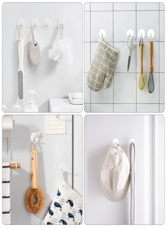 VIS'V Adhesive Hooks, Small Metal Shower Wall Stick on Hooks, Waterproof, 2 Extra Adhesive Strips, Round, White, 4 Pcs - Image 2