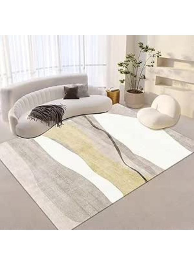 Harmony Home Soft Modern Geometric Stripe Rug, 200 x 300 cm, Abstract Non-Slip Washable Area Carpet for Living Room & Bedroom, Beige, White & Light Yellow - Image 1