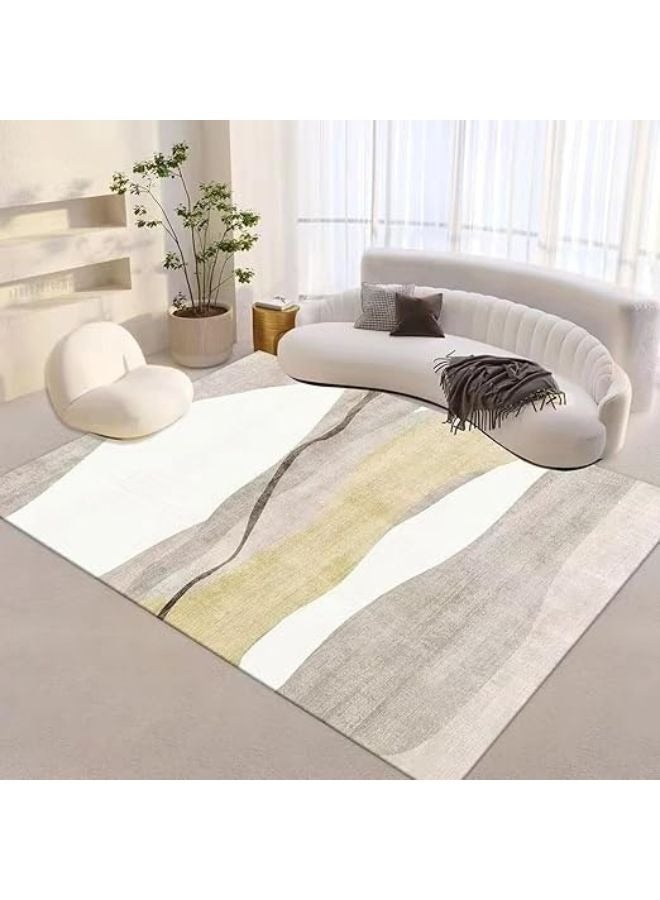 Harmony Home Soft Modern Geometric Stripe Rug, 200 x 300 cm, Abstract Non-Slip Washable Area Carpet for Living Room & Bedroom, Beige, White & Light Yellow - Image 2