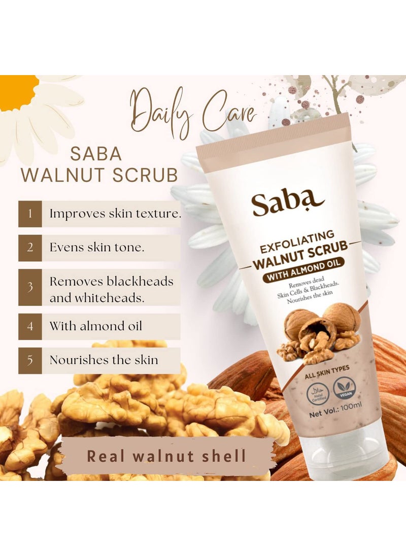 Saba Kombucha Saba Exfoliating Walnut Body  face ScrubHelp Revive Dry Skin Polishes  Nourishes Skin Body FaceFoot Scrub  Fights Acne Scars Stretch Marks Fine Lines  Wrinkles For Women  Men Facial Scrub 100 ml  - Image 3