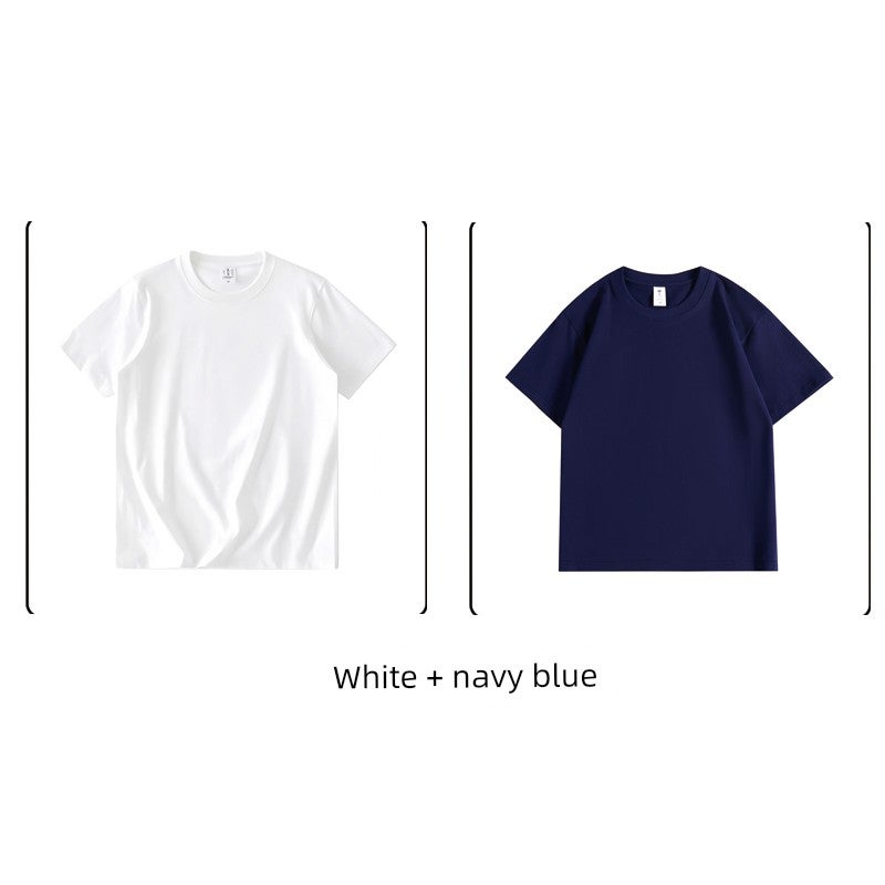 Summer 2026 new Korean version straight shoulder short-sleeved T-shirt men's top trendy round neck slim fit versatile solid color T-shirt - Image 1