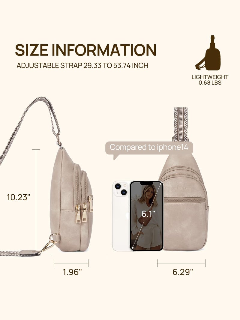 Telena Sling Bag for Women Crossbody Fanny Packs for Women Leather Sling Chest Bag with Adjustable Strap Cloud Grey - Image 4
