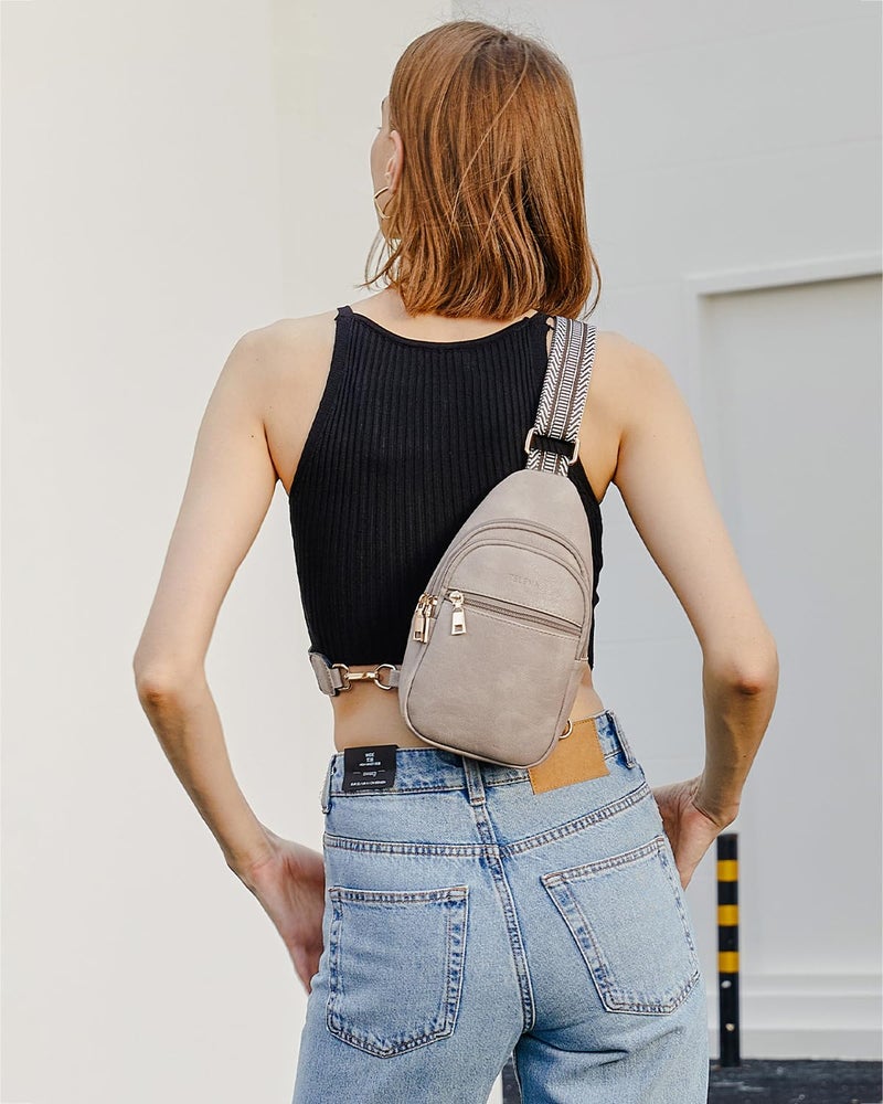 Telena Sling Bag for Women Crossbody Fanny Packs for Women Leather Sling Chest Bag with Adjustable Strap Cloud Grey - Image 2