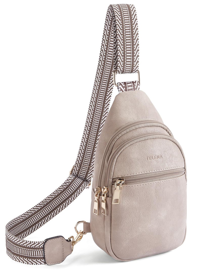Telena Sling Bag for Women Crossbody Fanny Packs for Women Leather Sling Chest Bag with Adjustable Strap Cloud Grey - Image 1