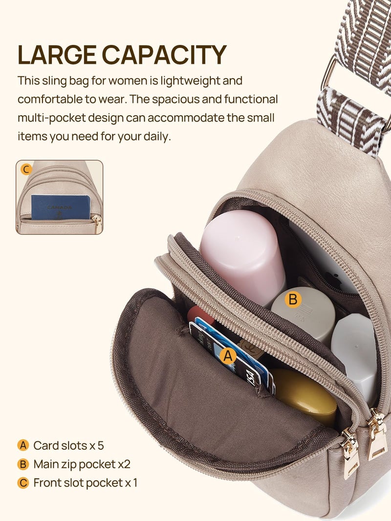 Telena Sling Bag for Women Crossbody Fanny Packs for Women Leather Sling Chest Bag with Adjustable Strap Cloud Grey - Image 3