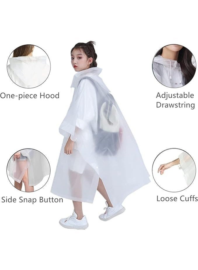 2 Pack Rain Poncho for Kids, Reusable Rain Ponchos for Boys and Girls, EVA Children Raincoat, Rain Ponchos with Hood, Reusable Rain Coat Jacket, for 6-13 Years Old Kids, Blue, White ( Height  90-150cm) - Image 2