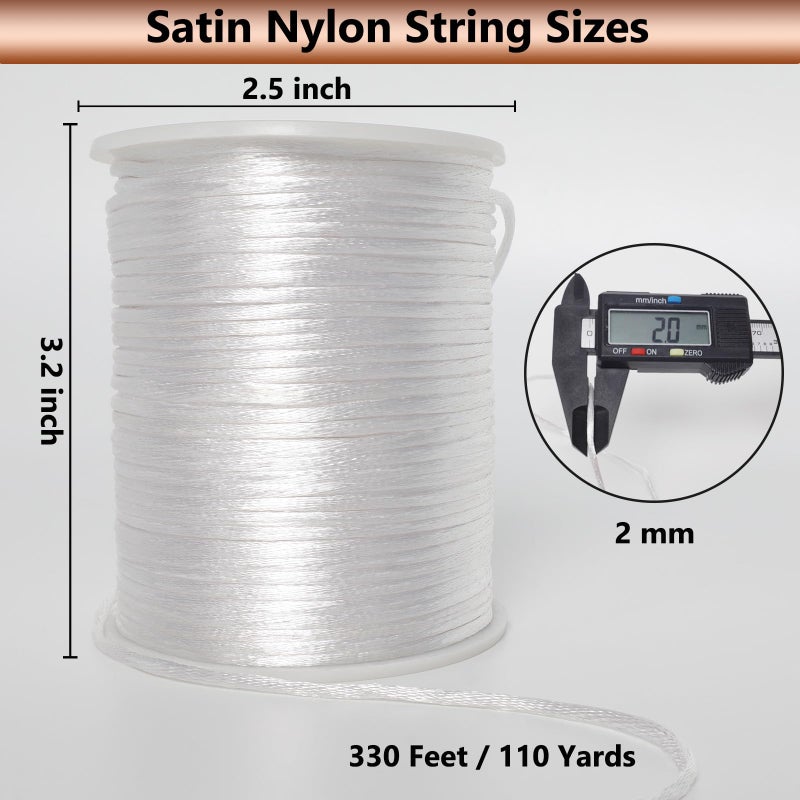 LUSTEMBER 2 mm x 330 Feet Satin Nylon Cord, Silky Smooth Nylon String for Jewelry Making Bracelet Necklaces Beading Thread Rattail Macrame Kumihimo Chinese Knot Craft - Image 2