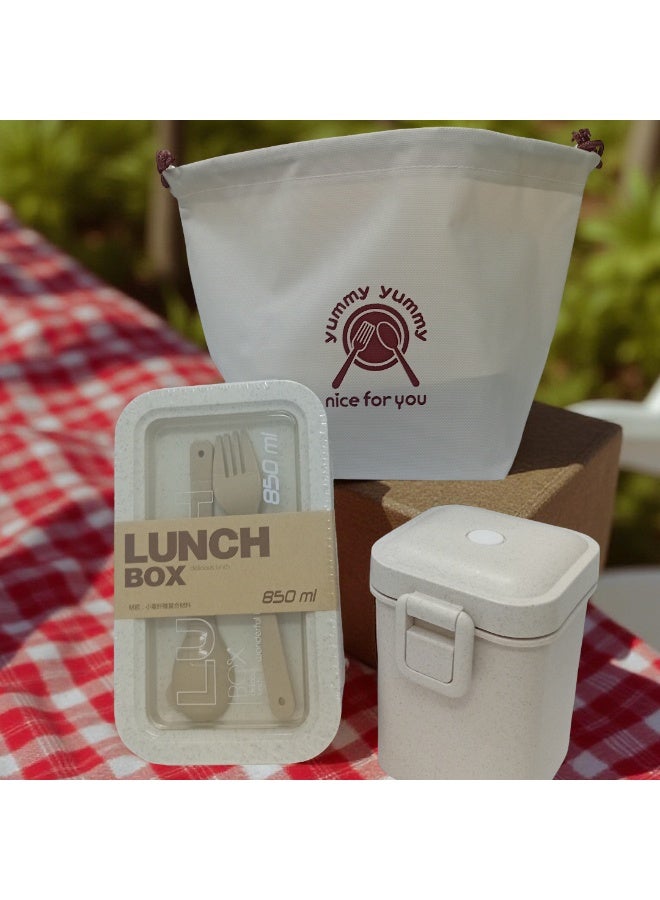 LOOFI 3-piece food storage set lunch box with cup, bag, spoon, and fork - lunch food box - Bento box 850 ml - Image 4