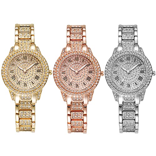 CdyBox 3Pack Ladies Diamond Watch Luxury Rhinestone Bracelet Quartz Analog Watches Set Wristwatch for Women - Image 1