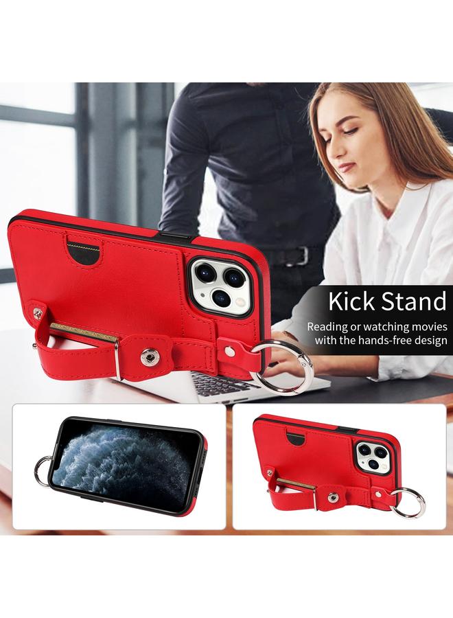S-TOP Case For iPhone 11 Pro Calf Texture Wrist Card Slot Ring Phone Case - Image 4