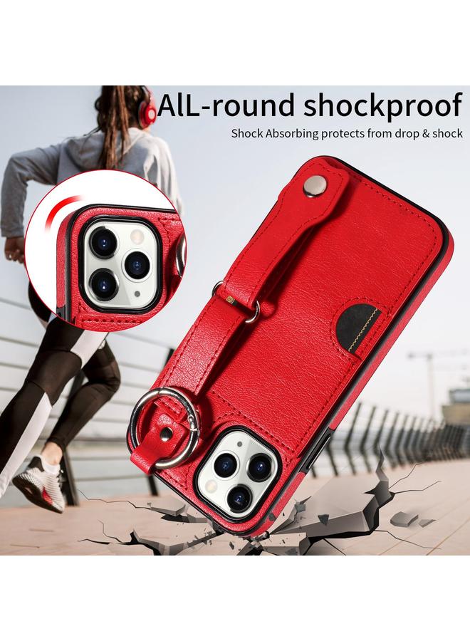S-TOP Case For iPhone 11 Pro Calf Texture Wrist Card Slot Ring Phone Case - Image 5