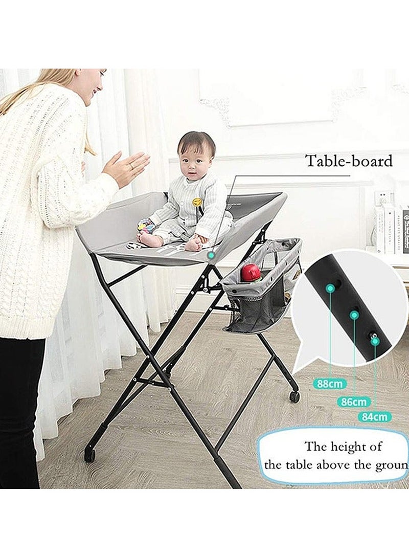 Portable Foldable Baby Diaper Changing Table With Wheels, Mobile Nursery Organizer For Newborn Essentials - Grey - Image 5