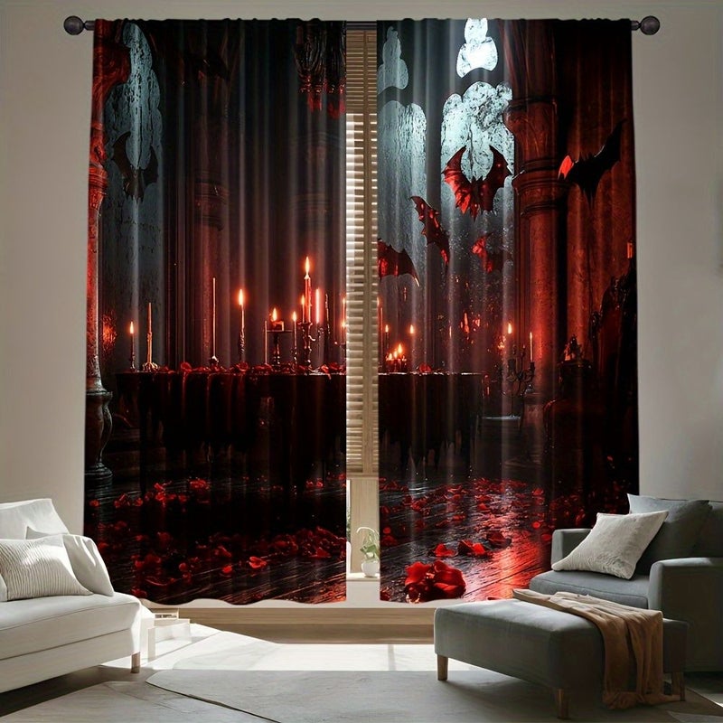 2 Pcs Bizarre Gothic Haunted House Printed Curtains Blackout Privacy Protection Home Decoration Bay Window Curtain 42x84 Inch Suitable For Living Room Bedroom - Image 5