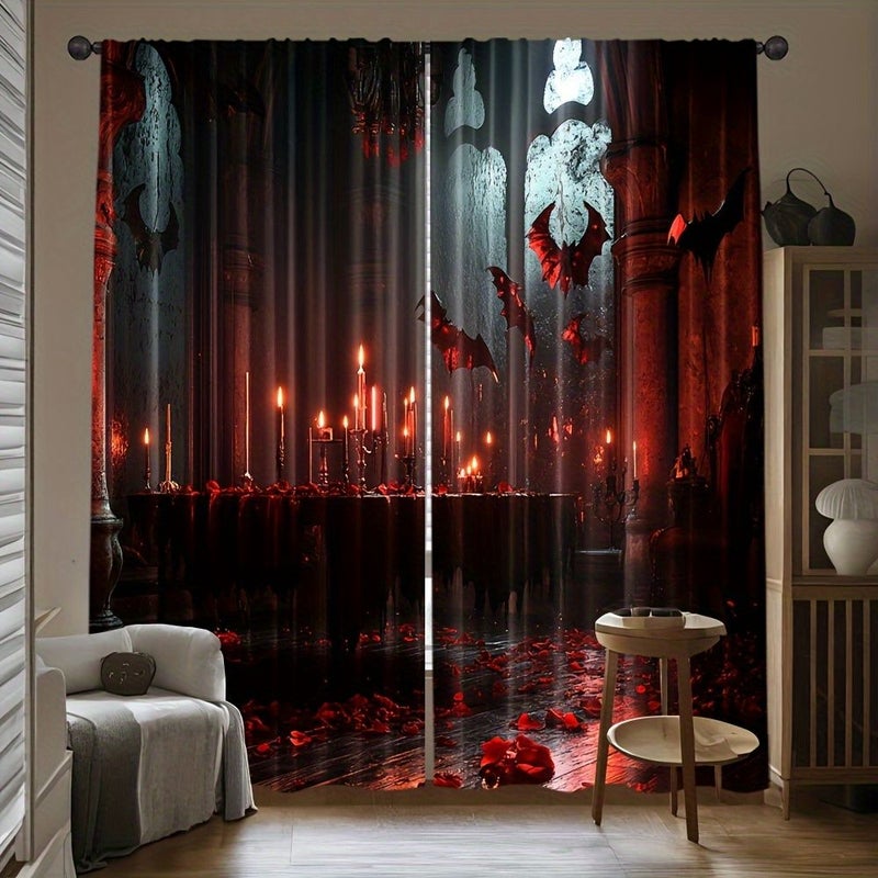 2 Pcs Bizarre Gothic Haunted House Printed Curtains Blackout Privacy Protection Home Decoration Bay Window Curtain 42x84 Inch Suitable For Living Room Bedroom - Image 2