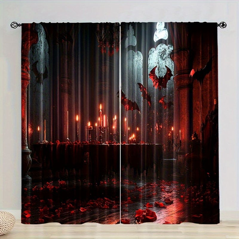 2 Pcs Bizarre Gothic Haunted House Printed Curtains Blackout Privacy Protection Home Decoration Bay Window Curtain 42x84 Inch Suitable For Living Room Bedroom - Image 3