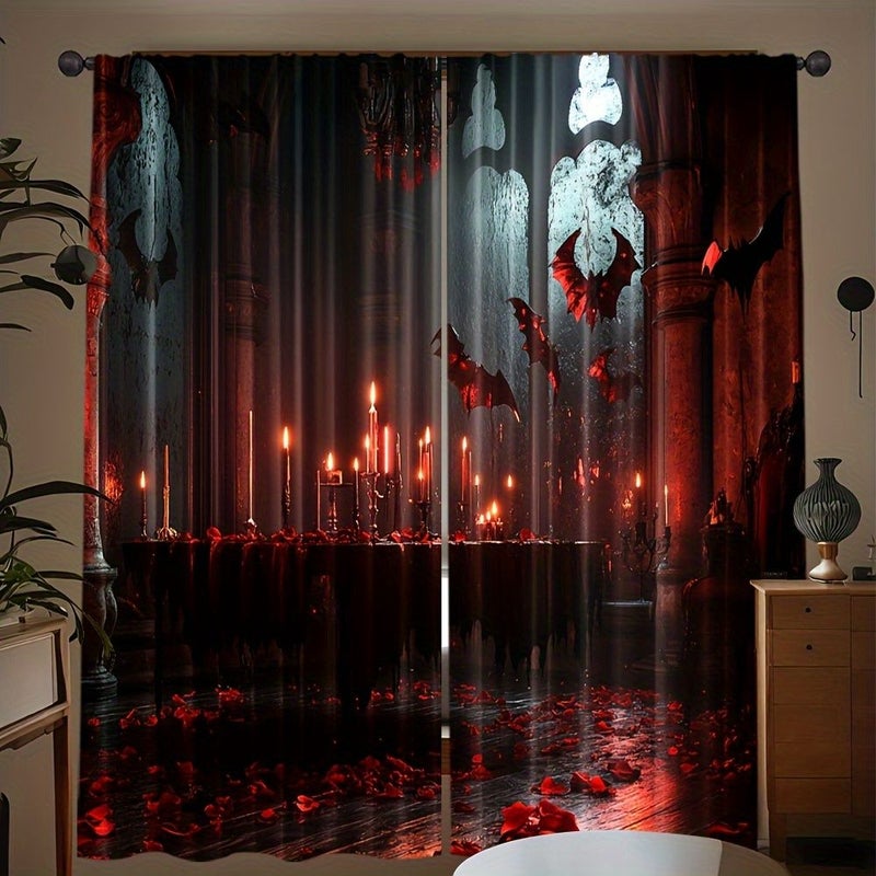 2 Pcs Bizarre Gothic Haunted House Printed Curtains Blackout Privacy Protection Home Decoration Bay Window Curtain 42x84 Inch Suitable For Living Room Bedroom - Image 4