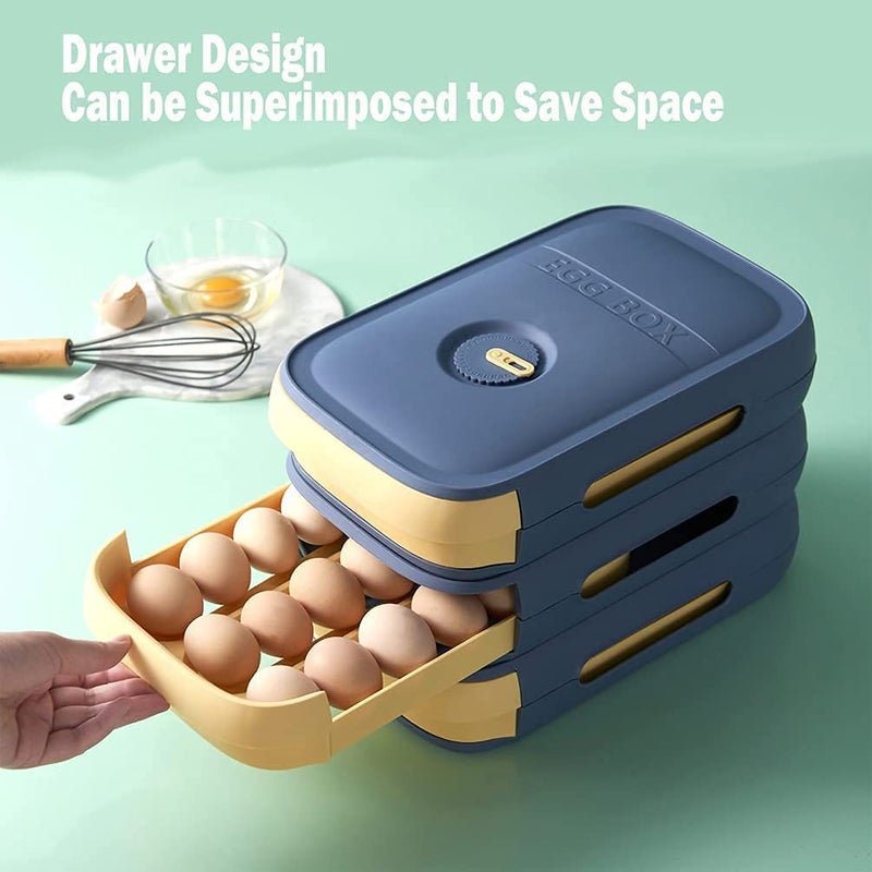 tgopit Egg Holder Countertop Auto Scrolling Egg Holder 1821 Eggs Egg Tray for Refrigerator Drawer Type Stackable Household Plastic Egg Container Storage Rack Box for KitchenBlue - Image 3